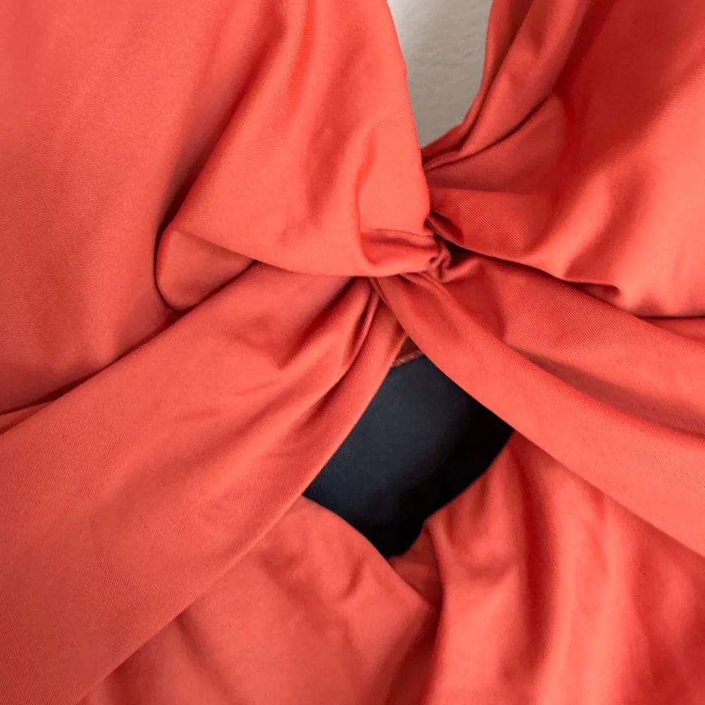 DKNY Womens Twist Front Keyhole One Piece Swimsuit Rust Orange Medium - Picture 6 of 6